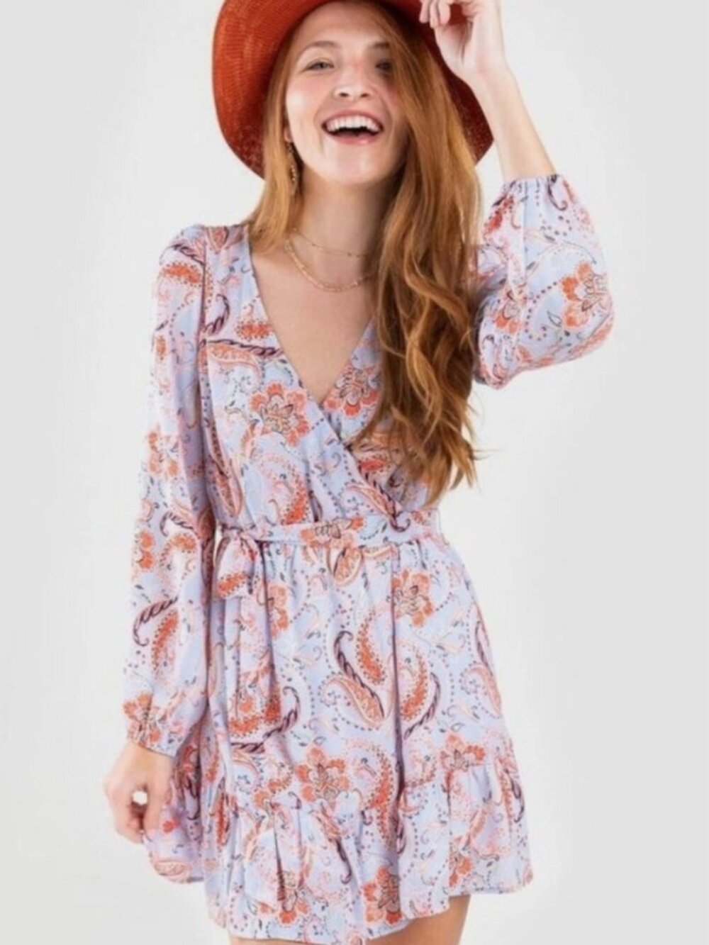 Jun & Ivy Paisley Romantic Boho Mini Dress Blue Long Sleeve - ACCEPTING OFFERS
